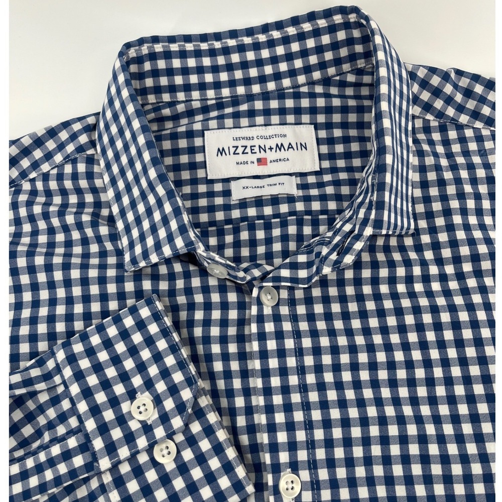 Mizzen+Main Button Down Shirt Mens XXL Blue Gingham Leeward Trim Fit 20293